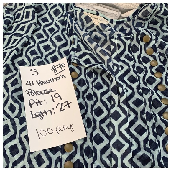 #70 41 Hawthorn Navy Sheer Jeweled Embellished Split Neck Blouse Shirt Top Small - Picture 3 of 3